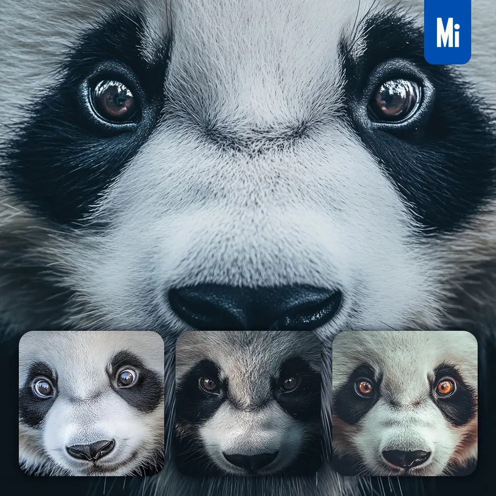 midjourney prompt panda eyes head straight face detailed close up photography