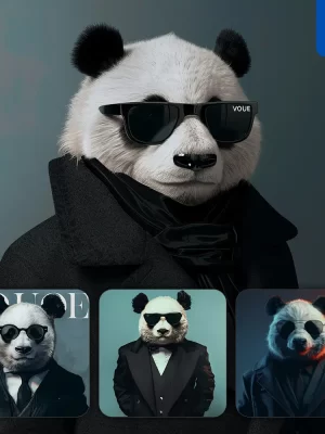 Midjourney Prompt Panda Sunglasses Suit Coat Esquire Fashion Vogue Photography