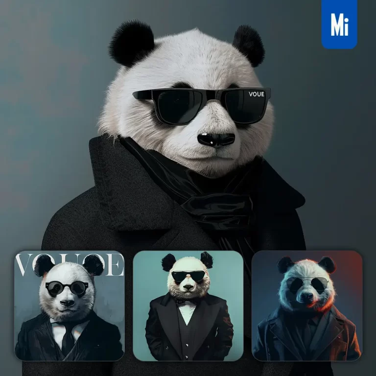 midjourney prompt panda sunglasses suit coat esquire fashion vogue photography