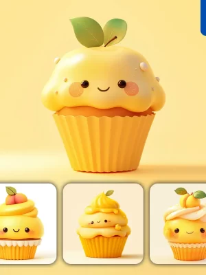 Midjourney Prompt Peach Yellow Cupcake Cake Cup Icon Design Cute 3d Rendering