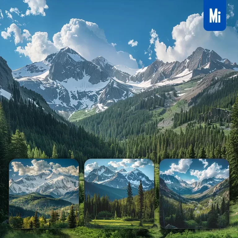 midjourney prompt peak mountain forest meadow tree woods landscape photography