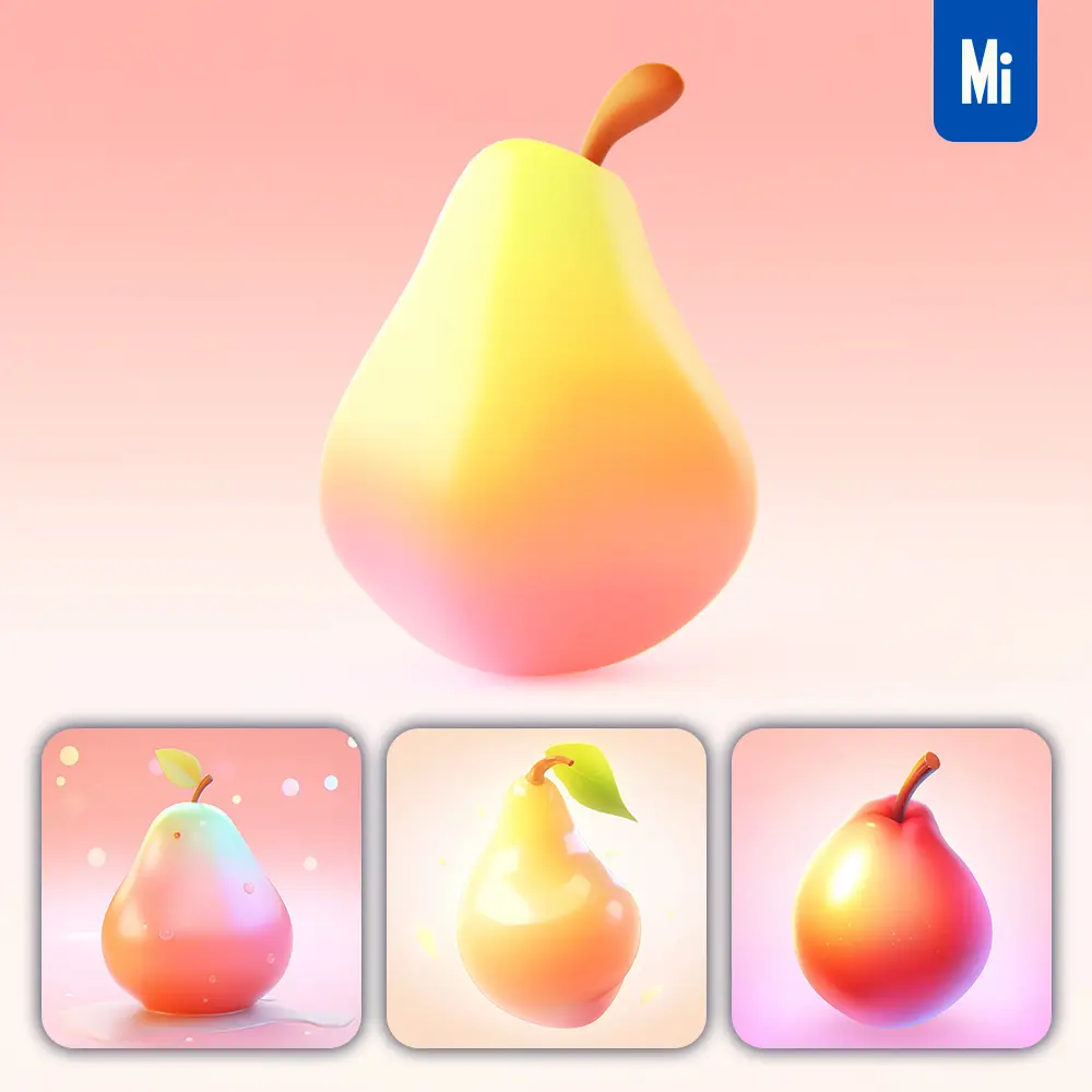 Midjourney Prompt Pear 3d Icon Game Cartoon Cute Lovely