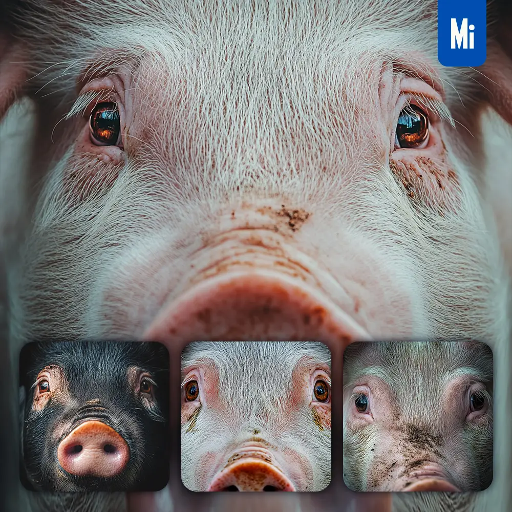 midjourney prompt pig eyes head straight face detailed close up photography