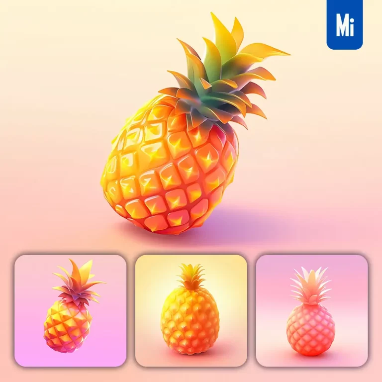 midjourney prompt pineapple 3D icon game cartoon cute lovely