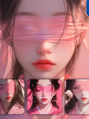 Midjourney Prompt Pink Blindfolded Beautiful Woman Girl Lady Face Portrait Animation Cartoon