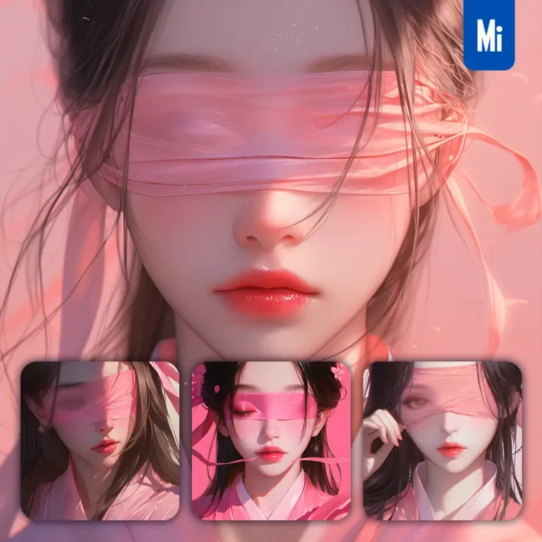 midjourney prompt pink blindfolded beautiful woman girl lady face portrait animation cartoon