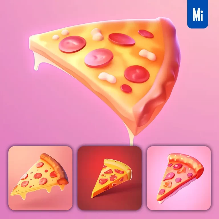 midjourney prompt pizza slice 3D icon game cartoon cute lovely