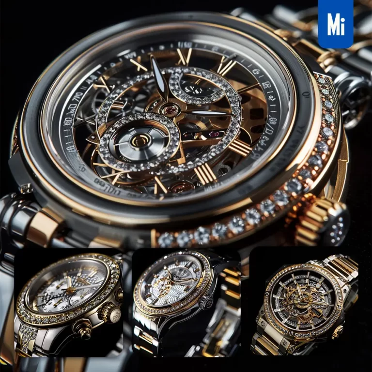 midjourney prompt precious metals detail mechanical watch morden gold golden crystal diamond luxury photograph