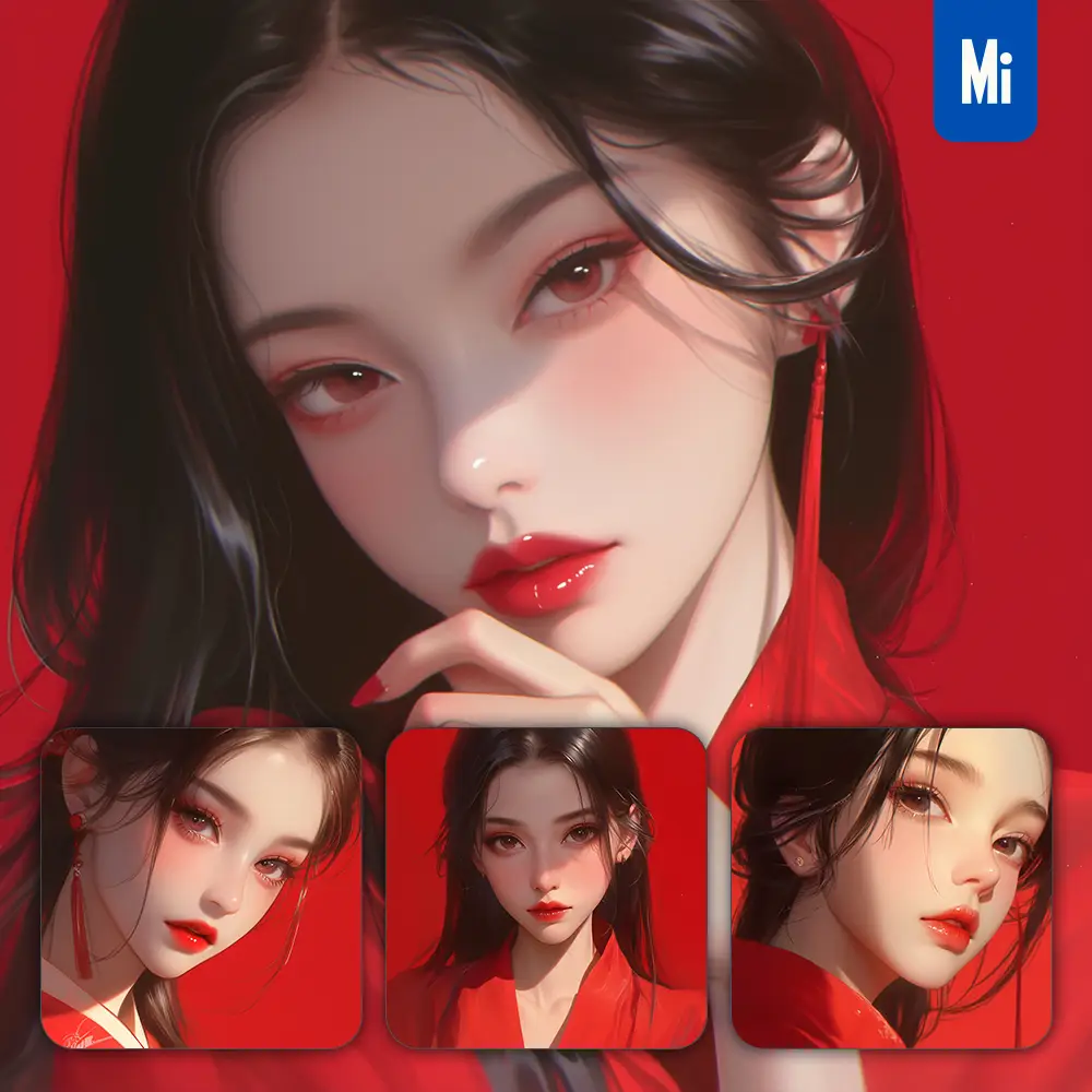 midjourney prompt red Asian Japanese beautiful woman girl lady face portrait animation cartoon