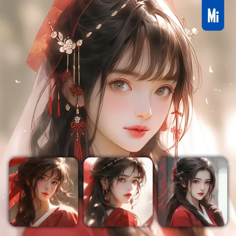 midjourney prompt red beautiful Asian woman girl lady face portrait animation cartoon painting