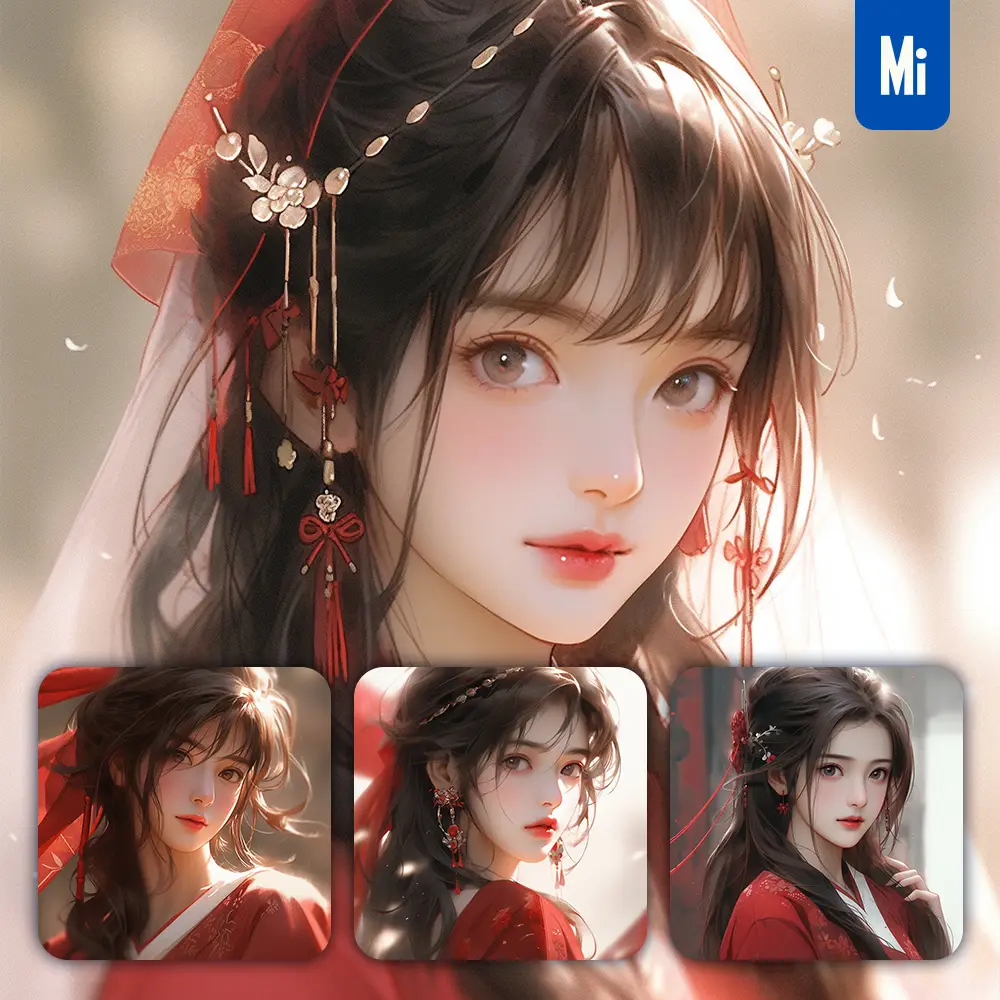 Midjourney Prompt Red Beautiful Asian Woman Girl Lady Face Portrait Animation Cartoon Painting