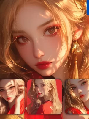 Midjourney Prompt Red Beautiful Woman Girl Lady Face Portrait Animation Cartoon