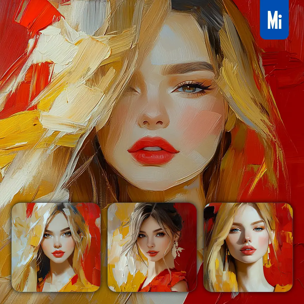 midjourney prompt red beautiful woman girl lady face portrait animation cartoon oil painting