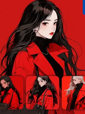 Midjourney Prompt Red Coat Beautiful Girl Woman Lady Illustration Portrait Animation Cartoon