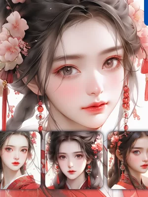 Midjourney Prompt Red Fairy Chinese Beautiful Asian Woman Girl Lady Face Portrait Animation Cartoon Painting