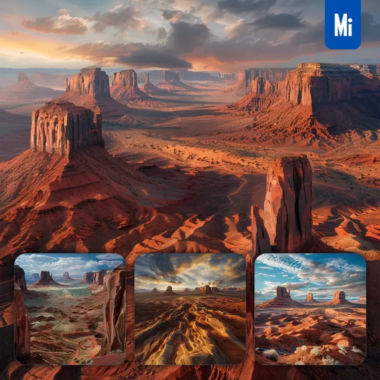 midjourney prompt red rock formation Monument Valley desert landscape photography
