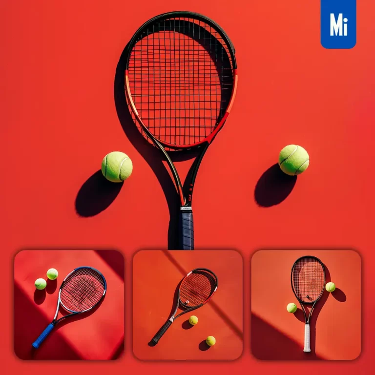 midjourney prompt red sport tennis ball racket court photography