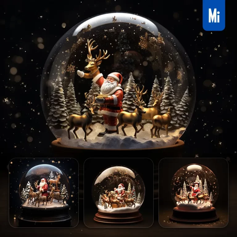midjourney prompt reindeer deer Santa Claus snow tree globe glass sphere warm Christmas winter