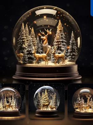 Midjourney Prompt Reindeer Deer Snow Christmas Tree Globe Glass Sphere Warm Winter