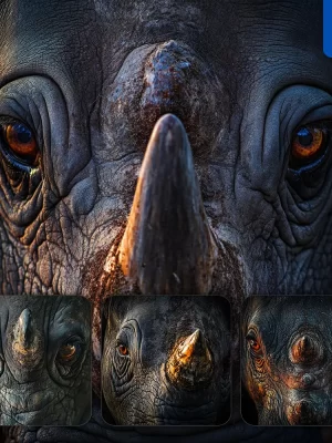 Midjourney Prompt Rhinoceros Eyes Head Straight Face Detailed Close Up Photography