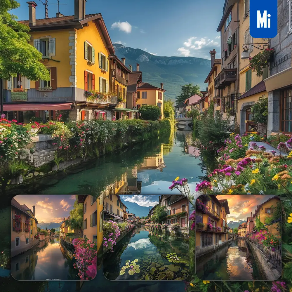 midjourney prompt river house lake water mountain wildflower landscape photography