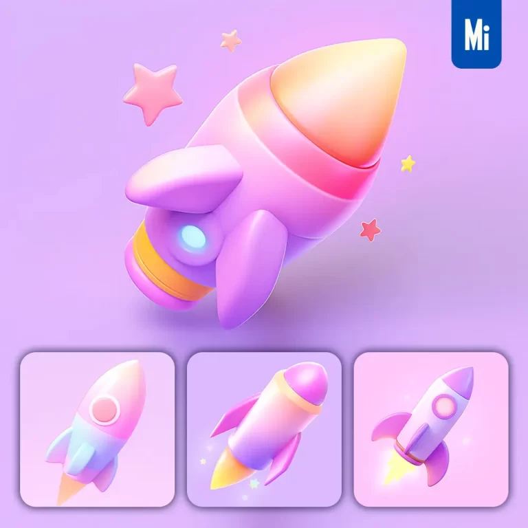 midjourney prompt rocket missile 3D icon game cartoon cute lovely