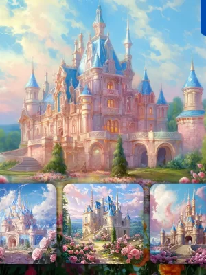 Midjourney Prompt Rose Sunlight Castle Sky Palace Oil Painting