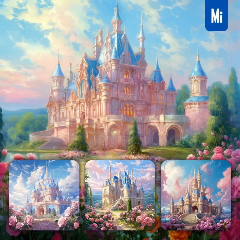 midjourney prompt rose sunlight castle sky palace oil painting