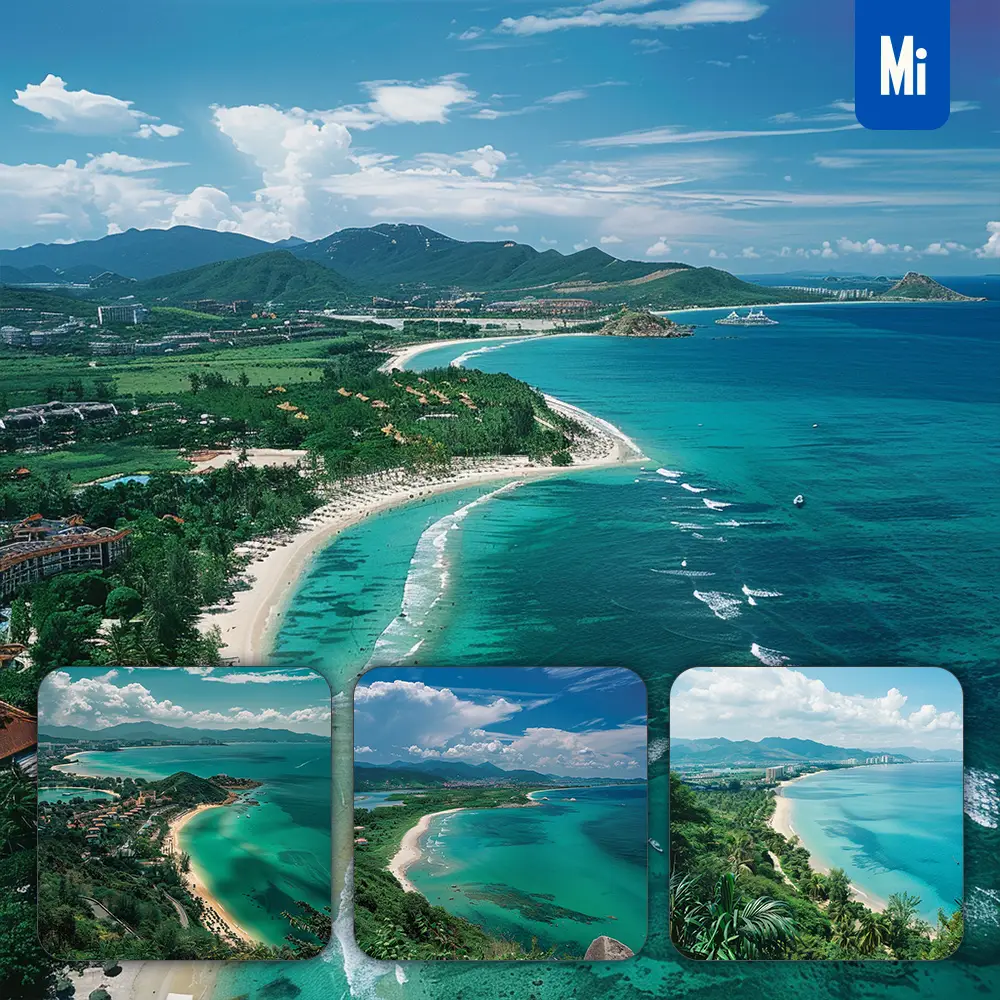 Midjourney Prompt Sea Bay Sandy Beach Water Blue Lush Tropical Landscape Photography