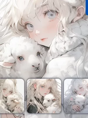 Midjourney Prompt Sheep Beautiful Woman Girl Lady Face Portrait Animation Cartoon Painting