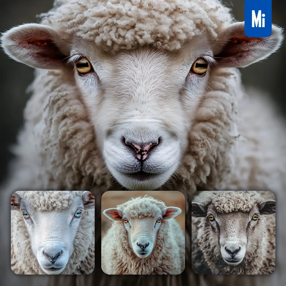 Midjourney Prompt Sheep Head Straight Face Detailed Close Up Photography