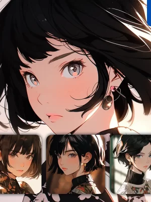 Midjourney Prompt Short Hair Beautiful Woman Capable Girl Lady Face Portrait Animation Cartoon