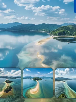 Midjourney Prompt Sky Blue Sea Lake Water Sandbar Beach Miyazu Bay Coast Landscape Photography