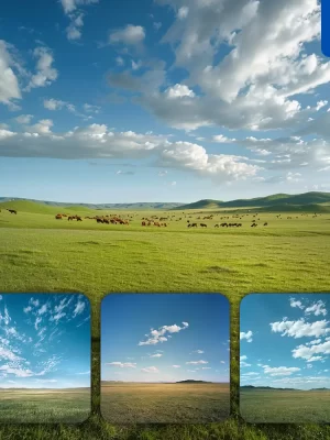 Midjourney Prompt Sky Grassland Horizon Mongolia Meadow Greensward Landscape Photography