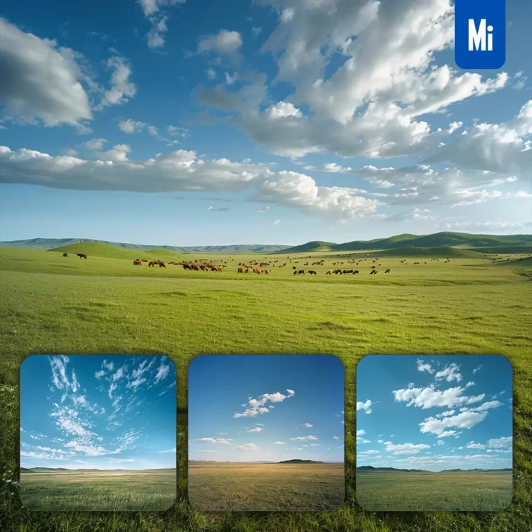 midjourney prompt sky grassland horizon Mongolia meadow greensward landscape photography