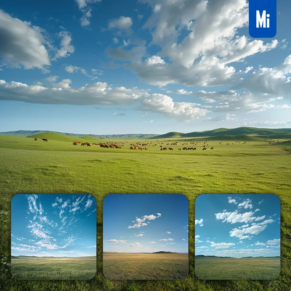 midjourney prompt sky grassland horizon Mongolia meadow greensward landscape photography