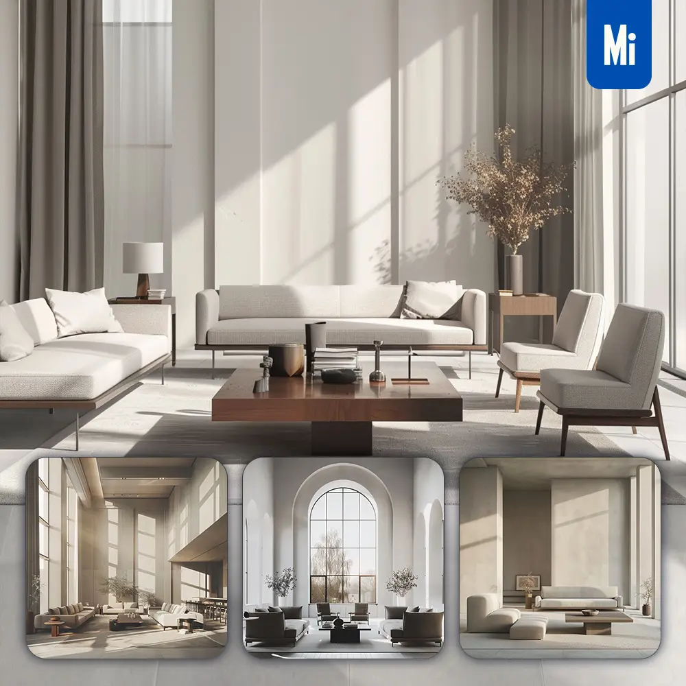 midjourney prompt sleek furniture living room minimalist window home photography
