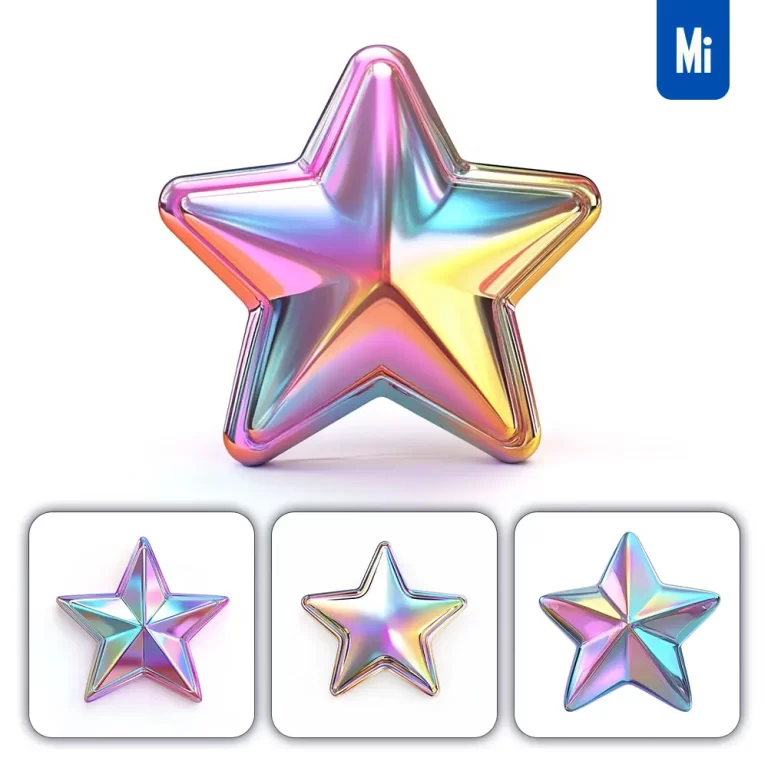 midjourney prompt star 3D pastel hologram holographic colorful icon model