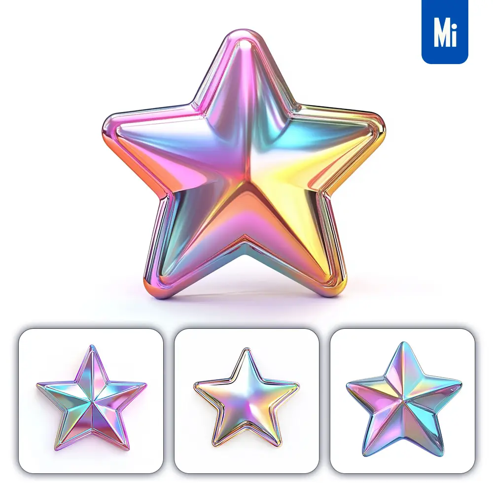 midjourney prompt star 3D pastel hologram holographic colorful icon model