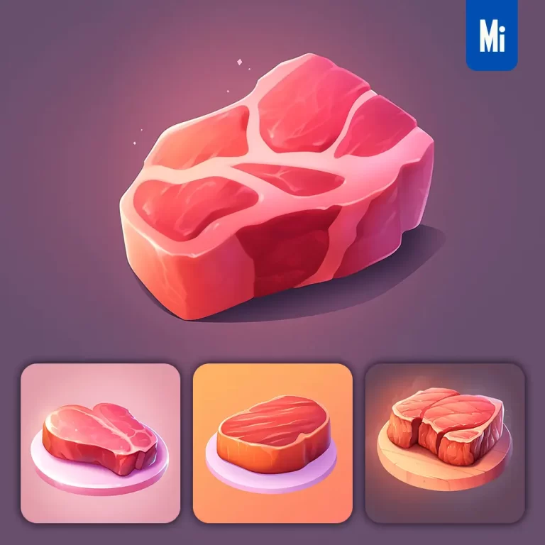 midjourney prompt steak meat 3D icon game cartoon cute lovely