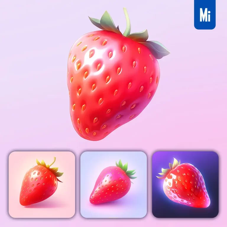 midjourney prompt strawberry 3D icon game cartoon cute lovely