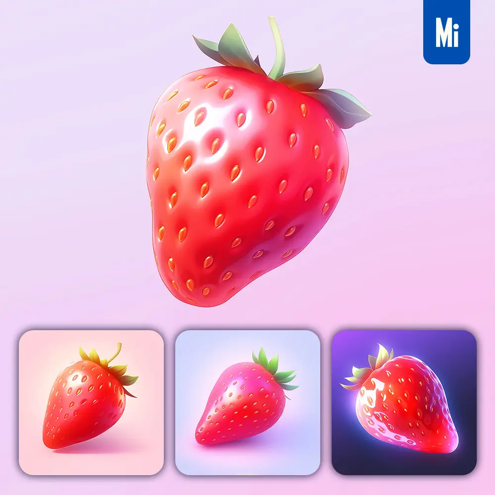 Midjourney Prompt Strawberry 3d Icon Game Cartoon Cute Lovely