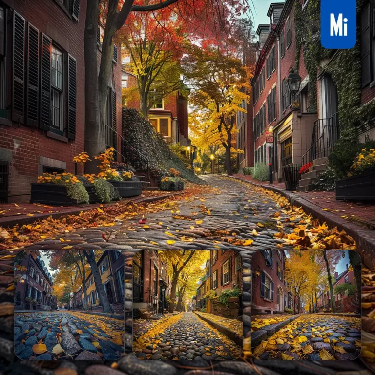 midjourney prompt street cobblestone architecture house autumn foliage landscape photography