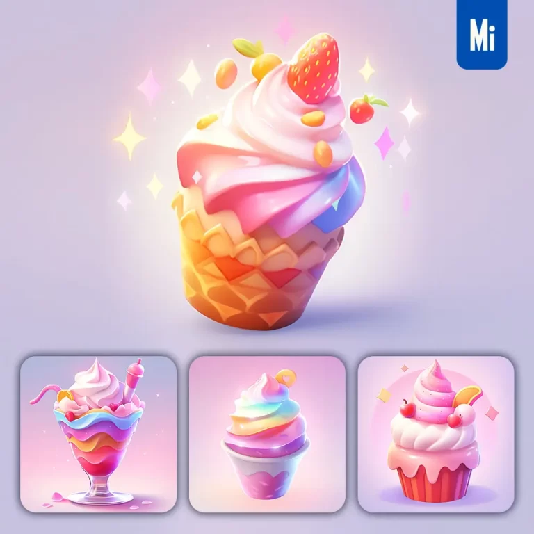midjourney prompt sundae 3D icon game cartoon cute lovely