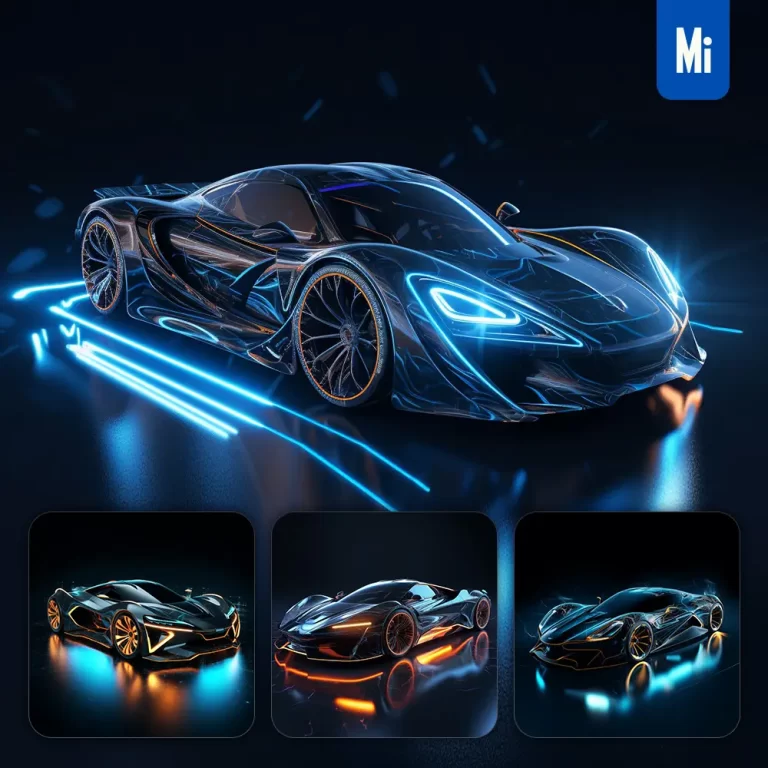 midjourney prompt super car conceptual design azure product 3D transparent