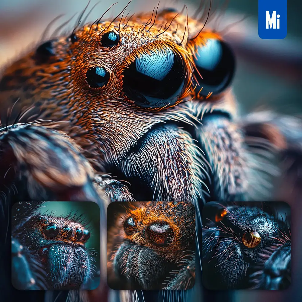 midjourney prompt tarantula head eyes detailed feature close up photography