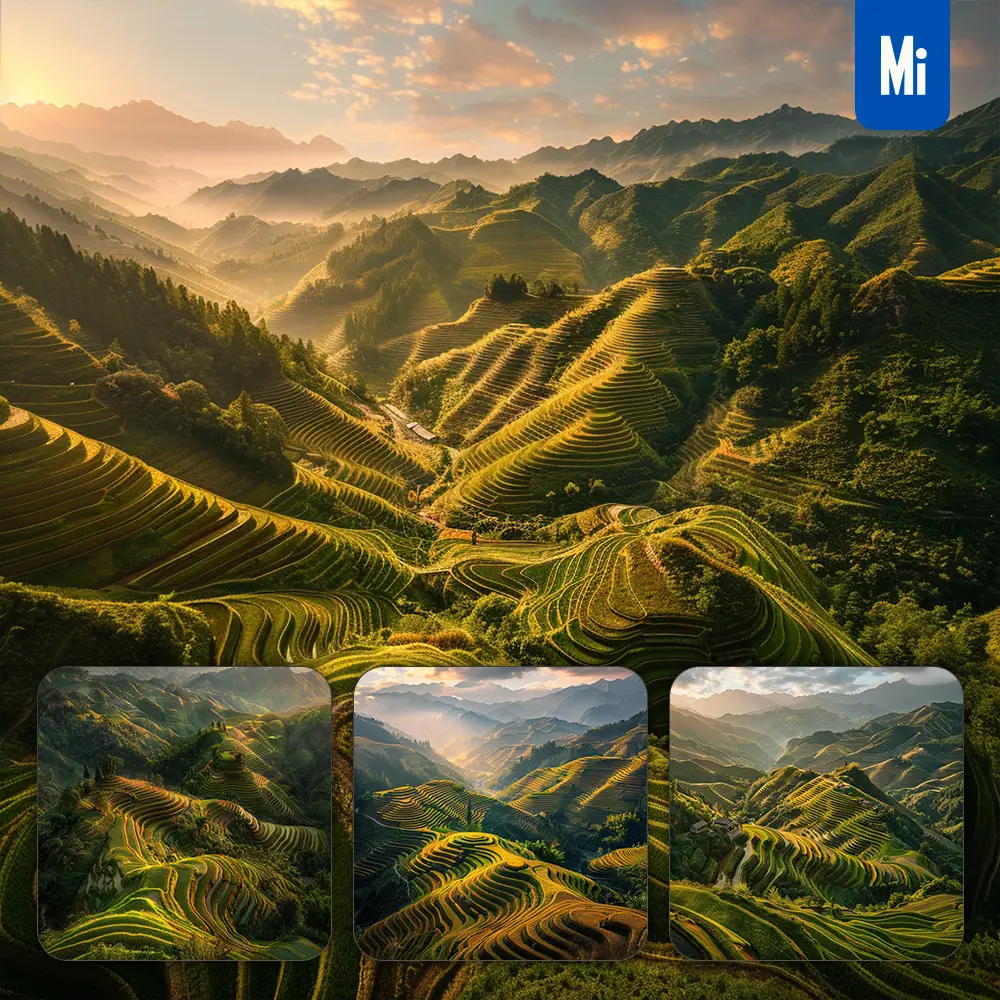 Midjourney Prompt Terraced Field Terraces Mountainside Mountain Green Landscape Photography
