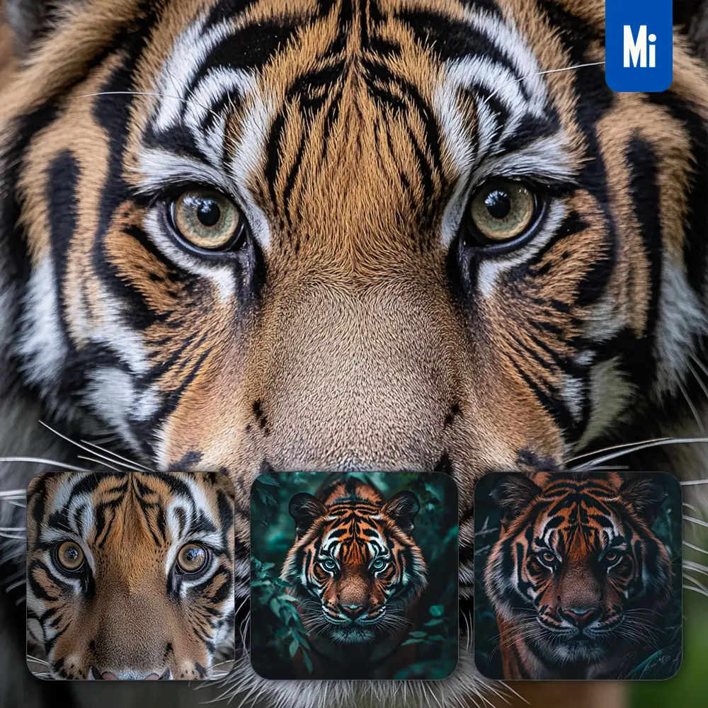midjourney prompt tiger head straight face detailed close up photography
