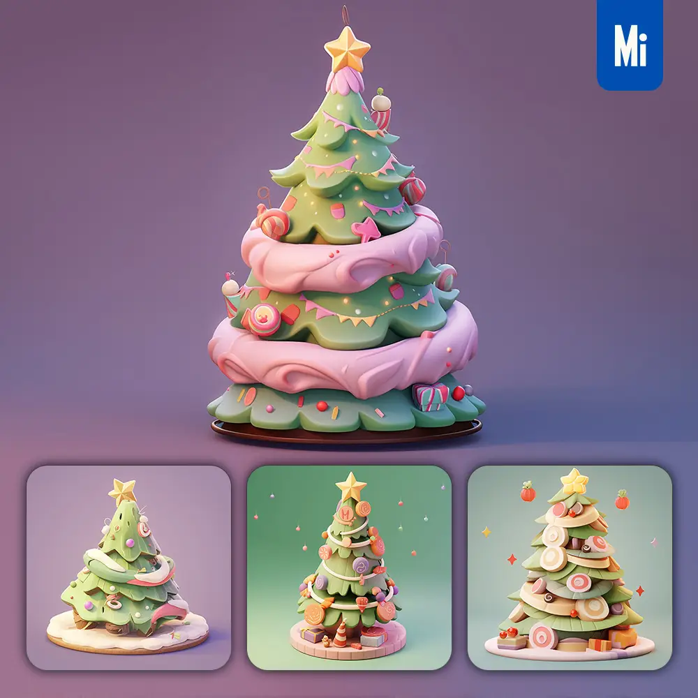 midjourney prompt tree 3d rendering Christmas icon UI