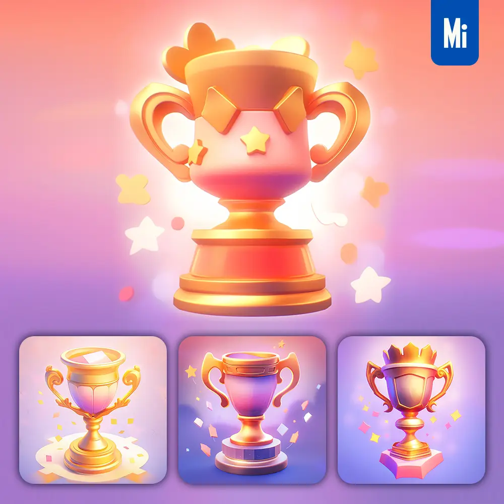 midjourney prompt trophy prize cup plate 3D icon game cartoon cute lovely